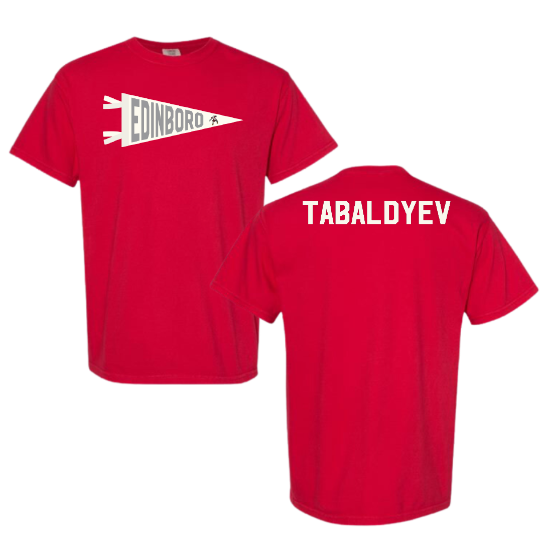 PennWest Edinboro Tennis (M) Red Pennant Comfort Colors Tee - Arsen Tabaldyev