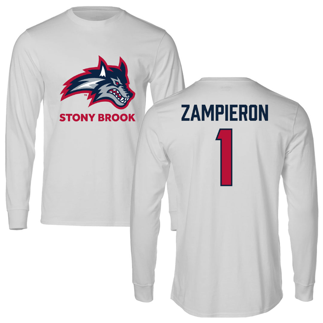 Stony Brook University Baseball Light Gray Long Sleeve - #1 Nick Zampieron