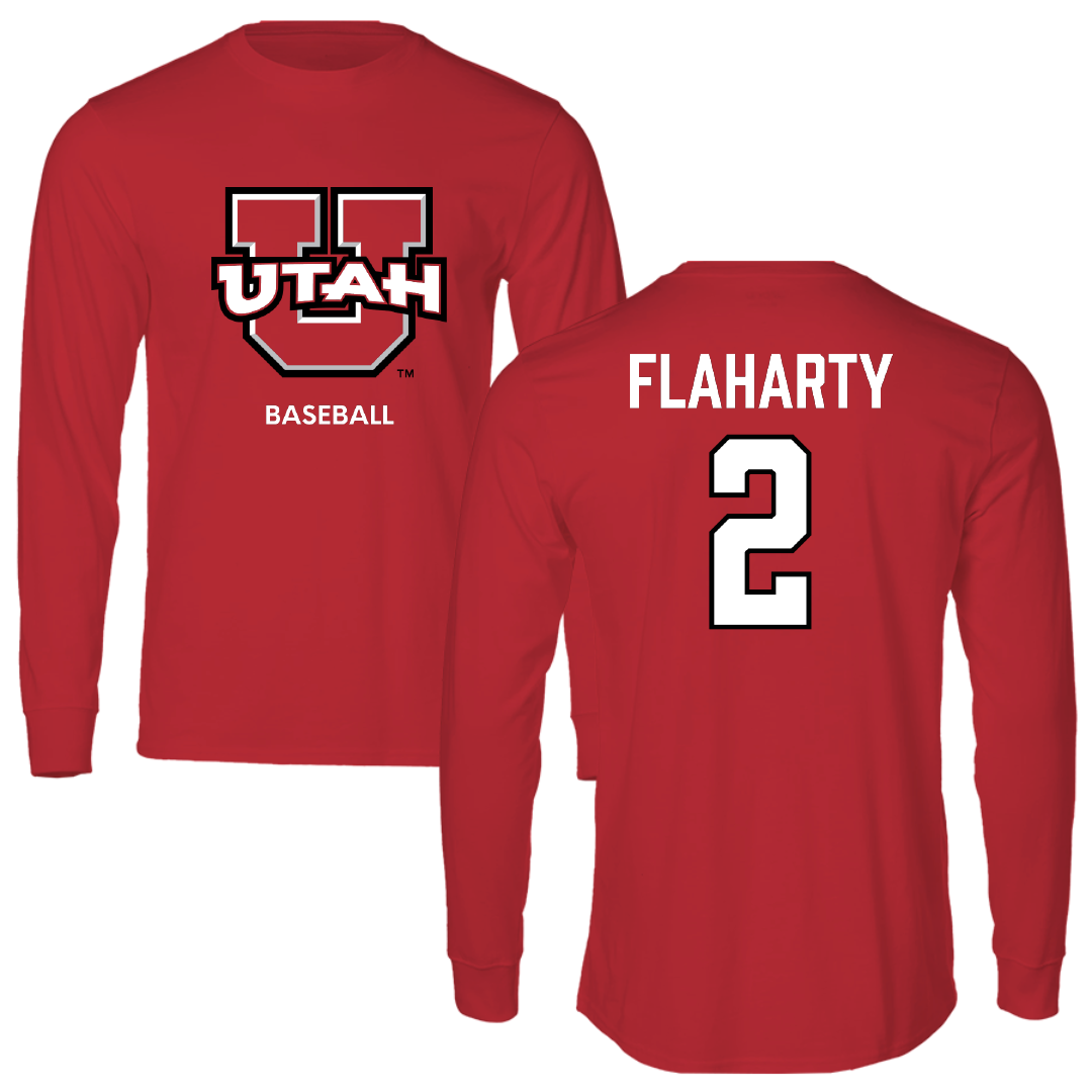 University of Utah Baseball Red Utes Long Sleeve - #2 Matt Flaharty