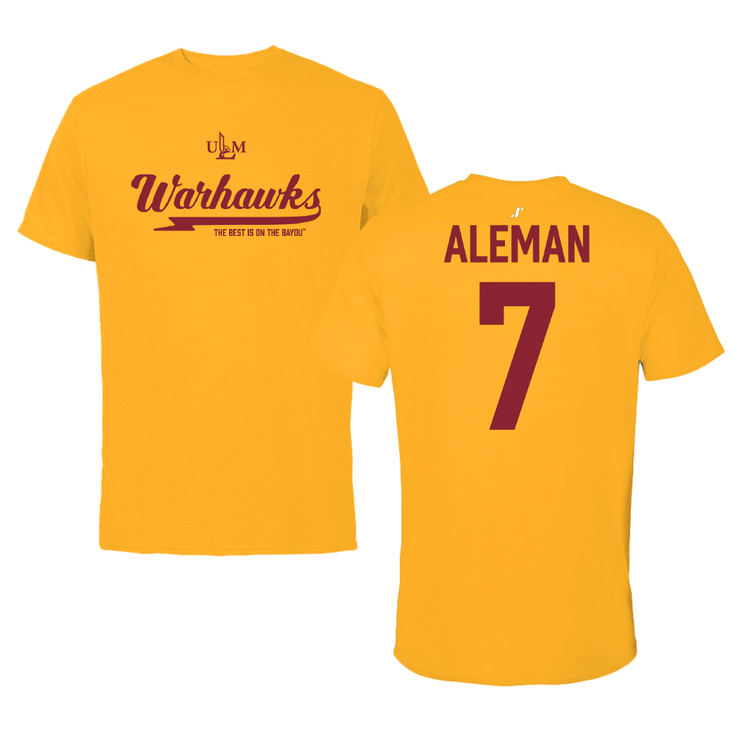 University of Louisiana Monroe Baseball Gold General Performance Tee - #7 Angelo Aleman