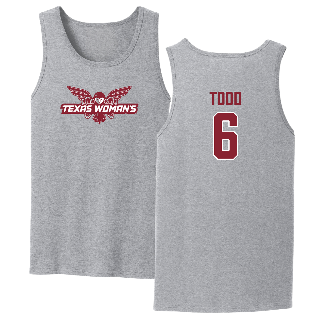 Texas Woman's University Softball Sport Gray Tank Top - #6 Riley Todd
