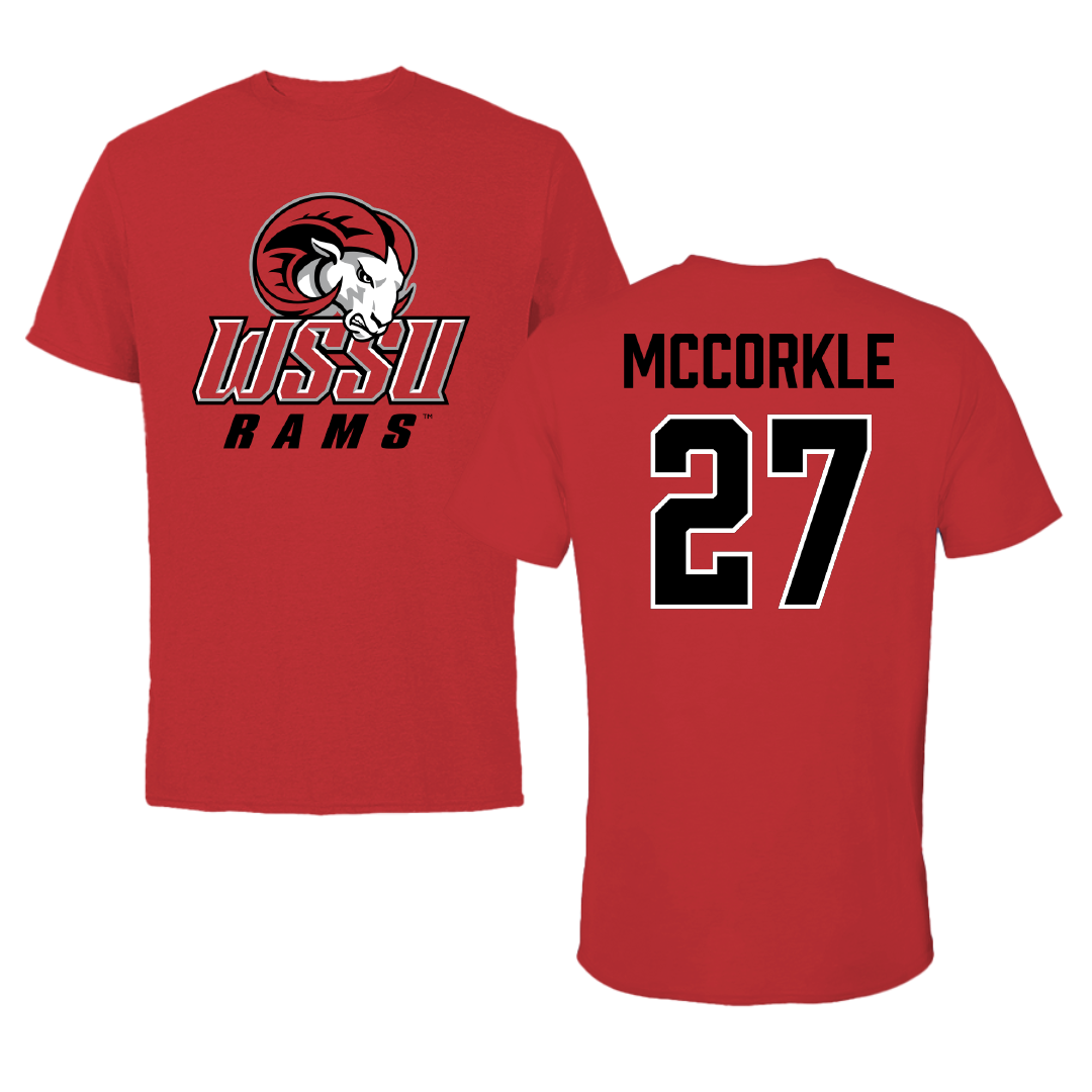 Winston-Salem State University Football Red Performance Tee - #27 Christopher McCorkle