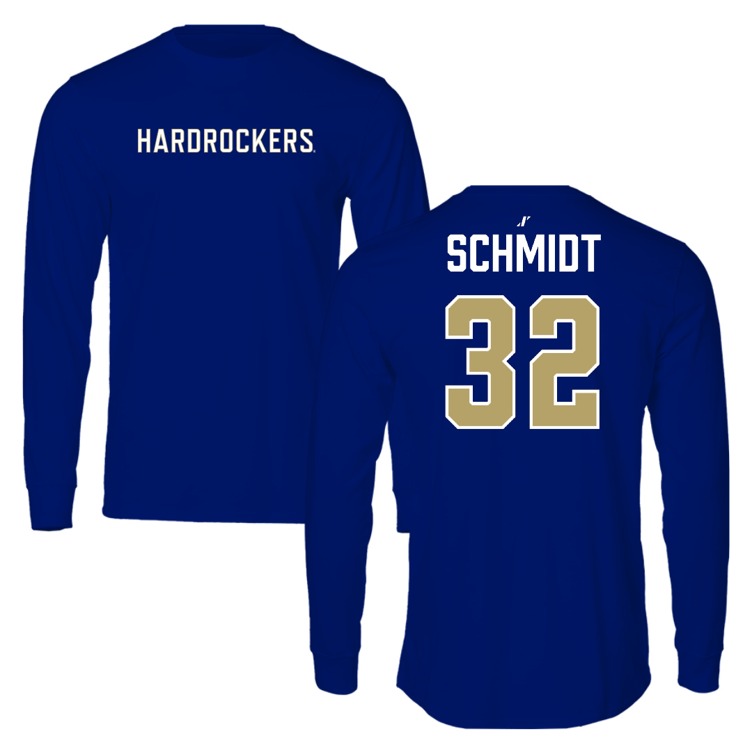 South Dakota Mines Football Navy Wordmark Long Sleeve - #32 Harley Schmidt