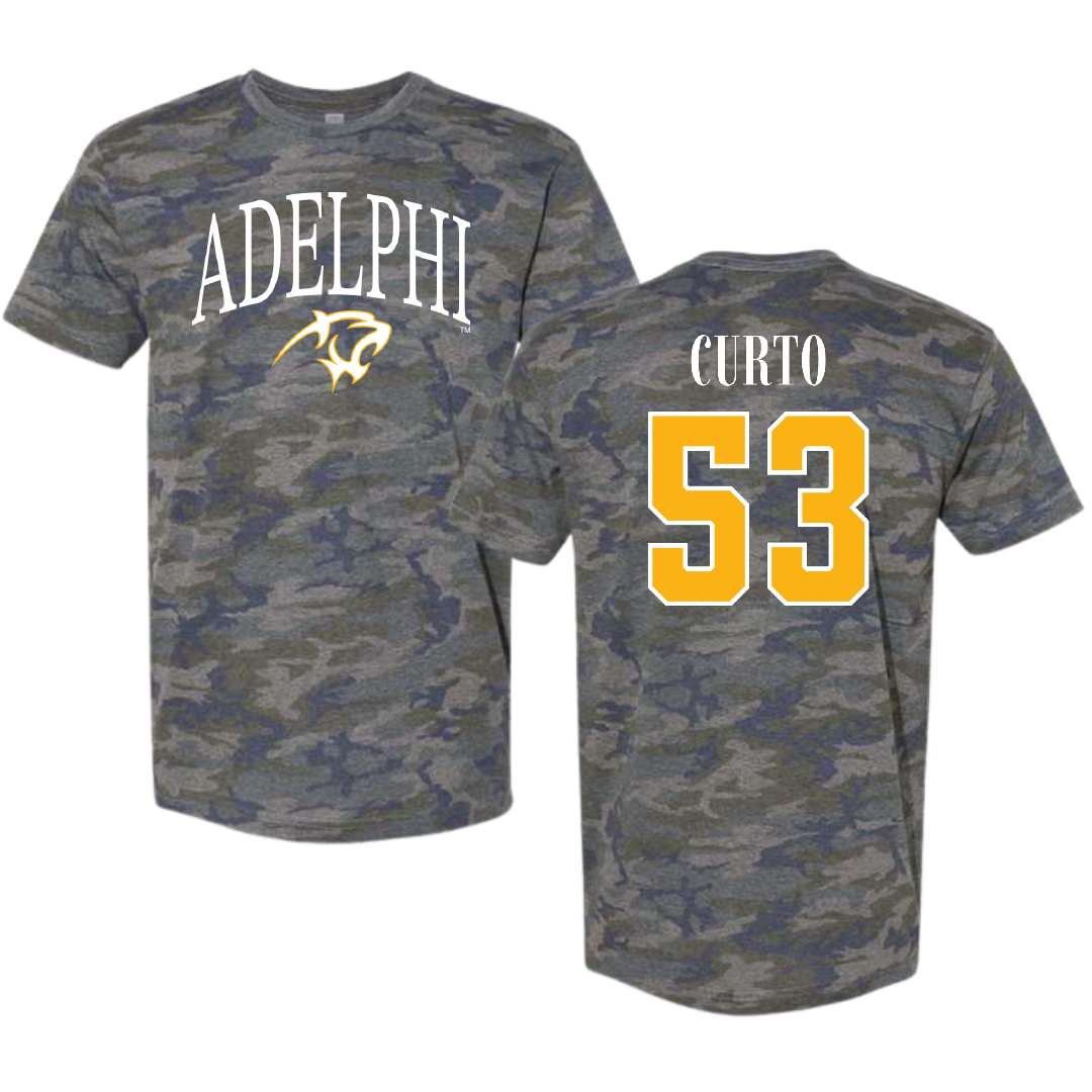 Adelphi University Baseball Vintage Camo Tee - #53 Matt Curto