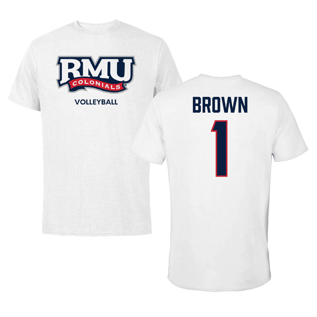 Robert Morris University Volleyball (W) White Performance Tee - #1 Kaitlyn Brown