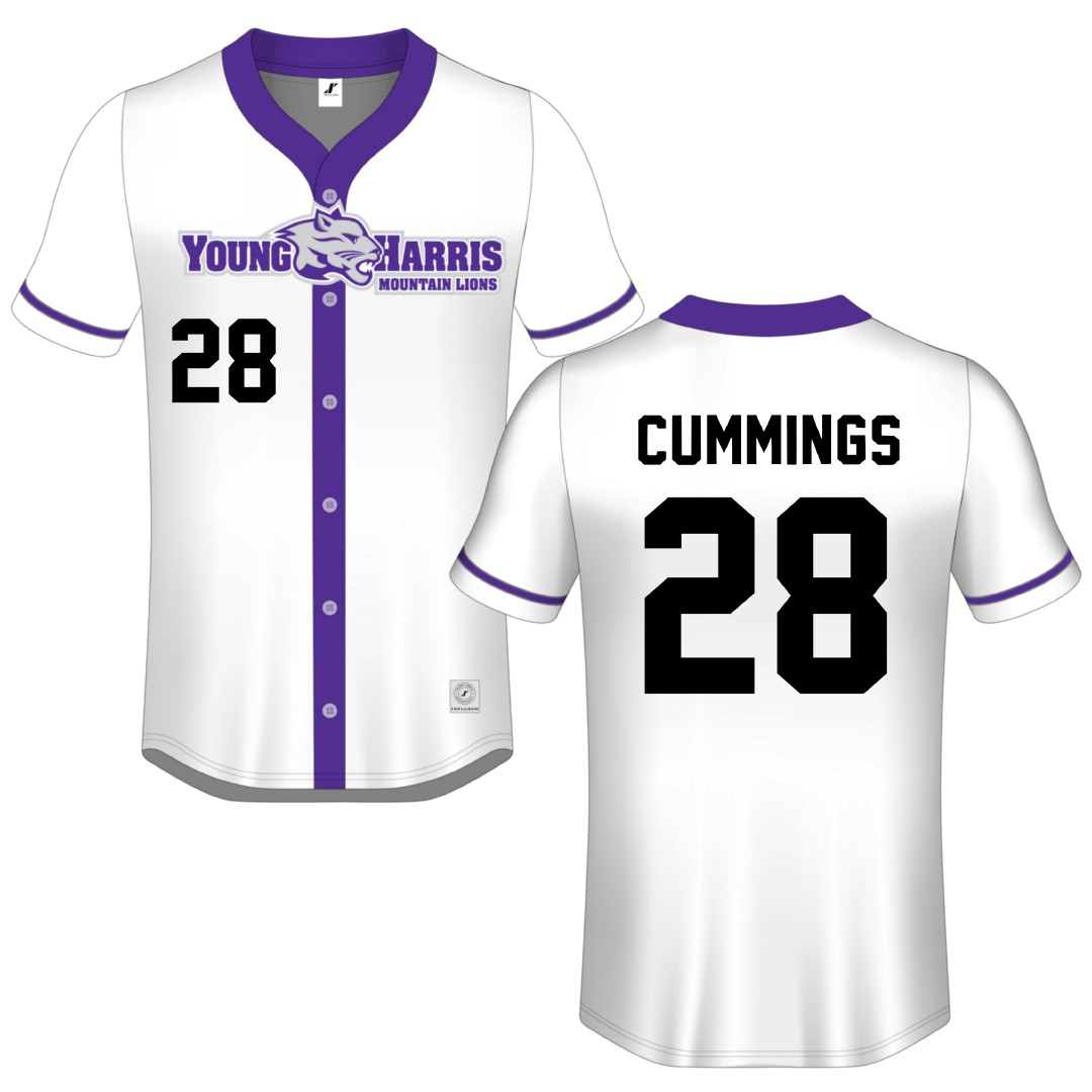 Young Harris College White Button-Down Jersey - #28 Haley Cummings