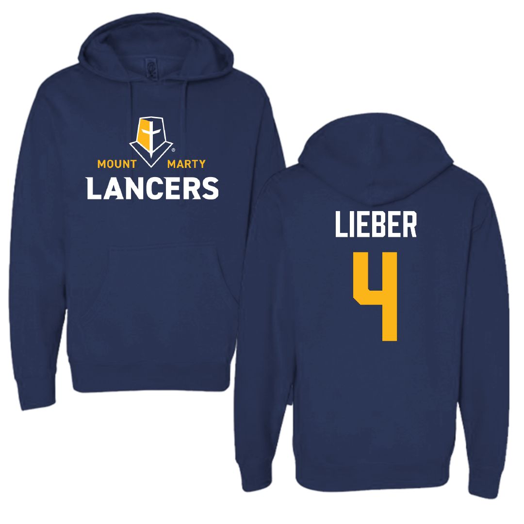 Mount Marty University Basketball Navy Hoodie - #4 Aiden Lieber