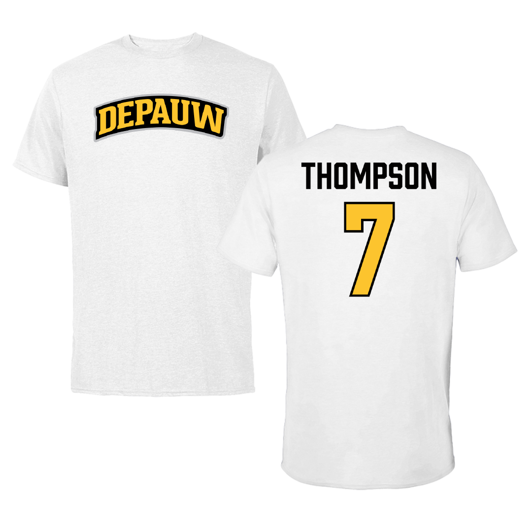 DePauw University Baseball White Tee - #7 Luke Thompson