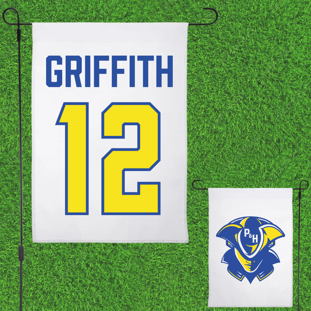 Patrick & Henry Community College Baseball White Garden Flag - #12 Wyatt Griffith