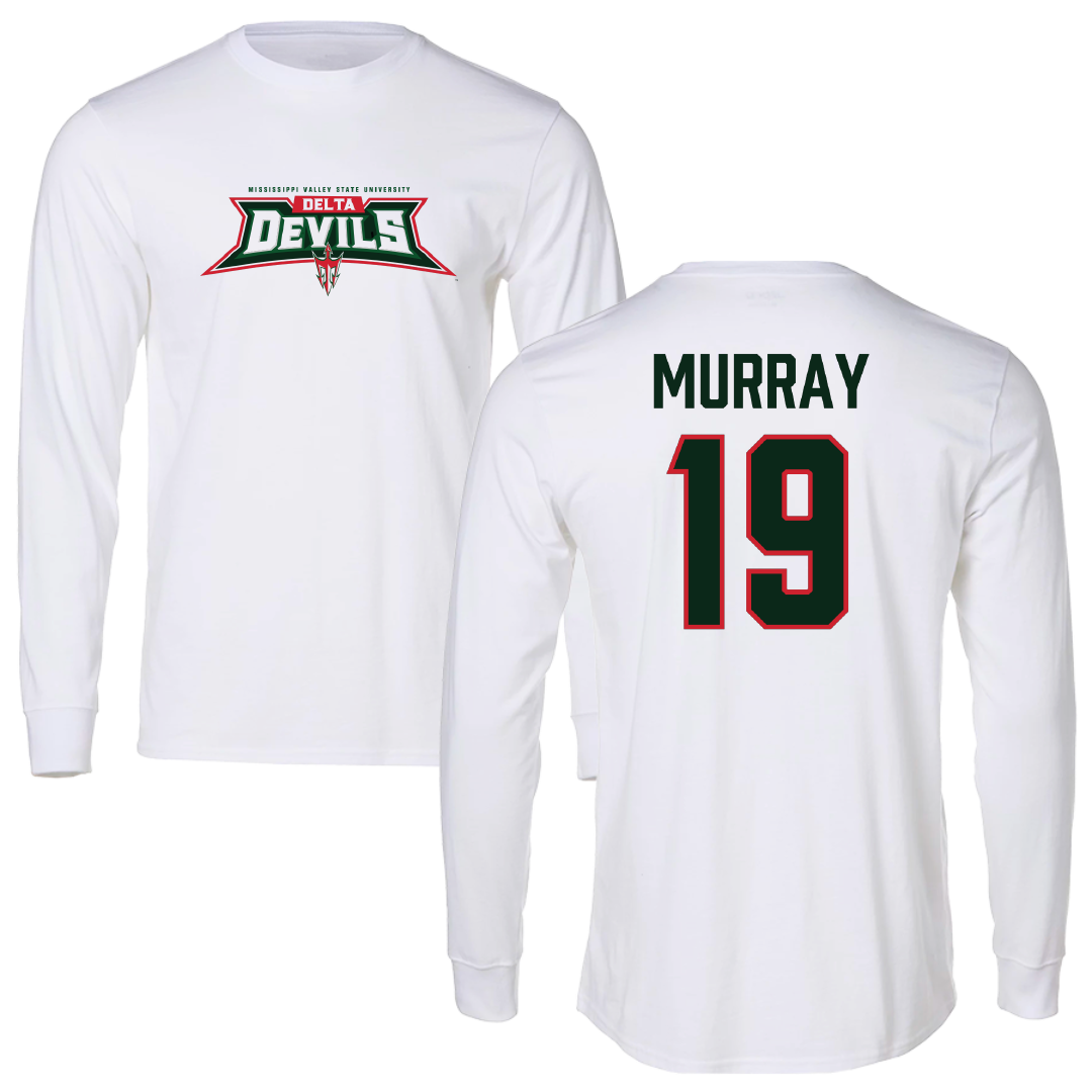 Mississippi Valley State University Football White Performance Long Sleeve - #19 Omari Murray