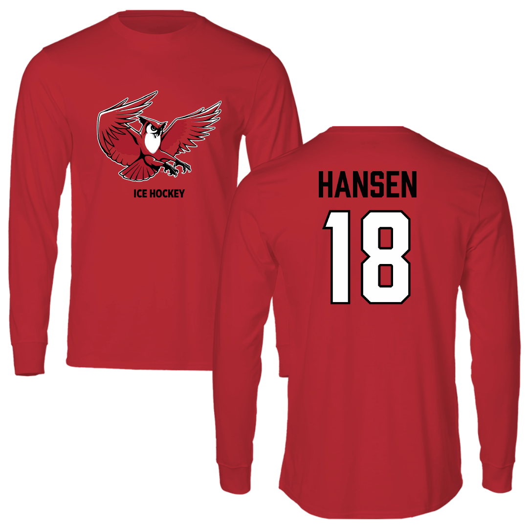 Keene State College Ice Hockey (M) Red Performance Long Sleeve - #18 Thor Hansen