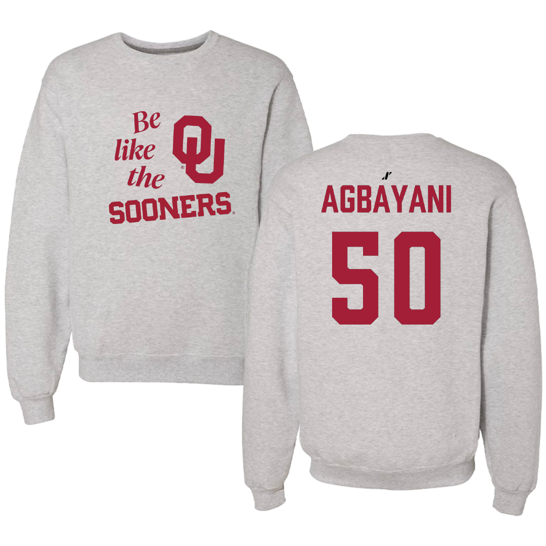 University of Oklahoma Softball Light Gray Be Like Us Crewneck - #50 Ailana Agbayani