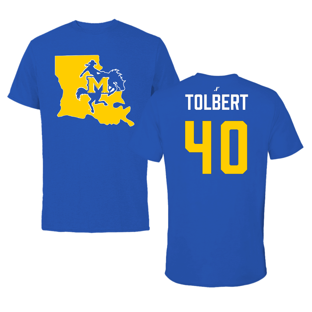 McNeese State University Baseball Blue State Performance Tee - #40 Roman Tolbert