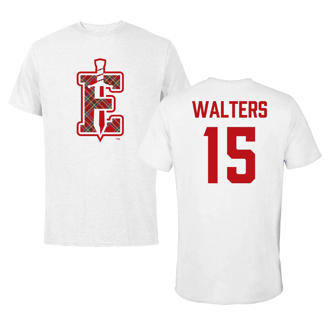 PennWest Edinboro Basketball (M) White Performance Tee - #15 Cole Walters
