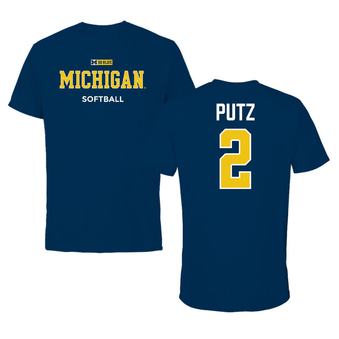 University of Michigan Softball Navy Performance Tee - #2 Lauren Putz
