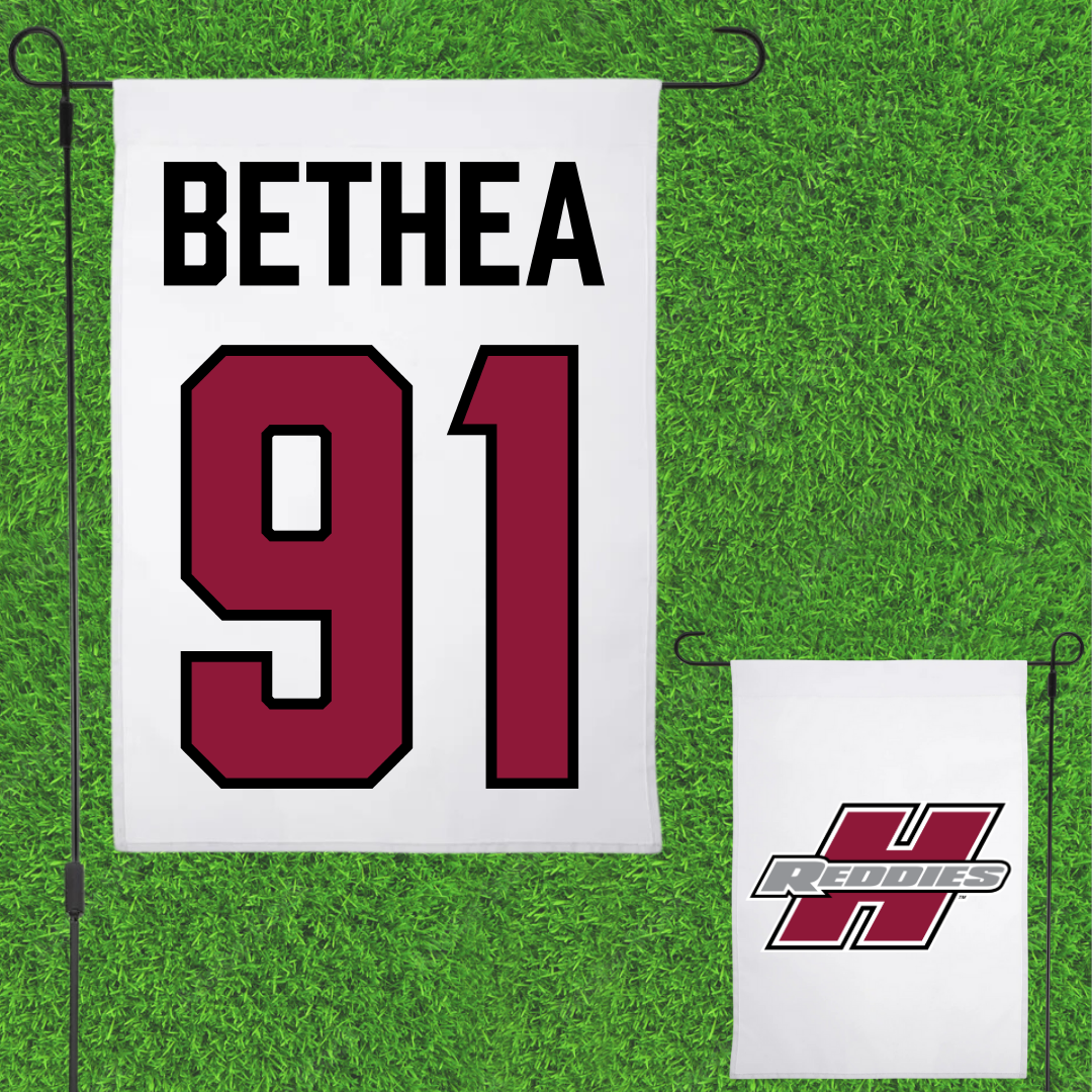 Henderson State University Football White Garden Flag - #91 Harris Bethea