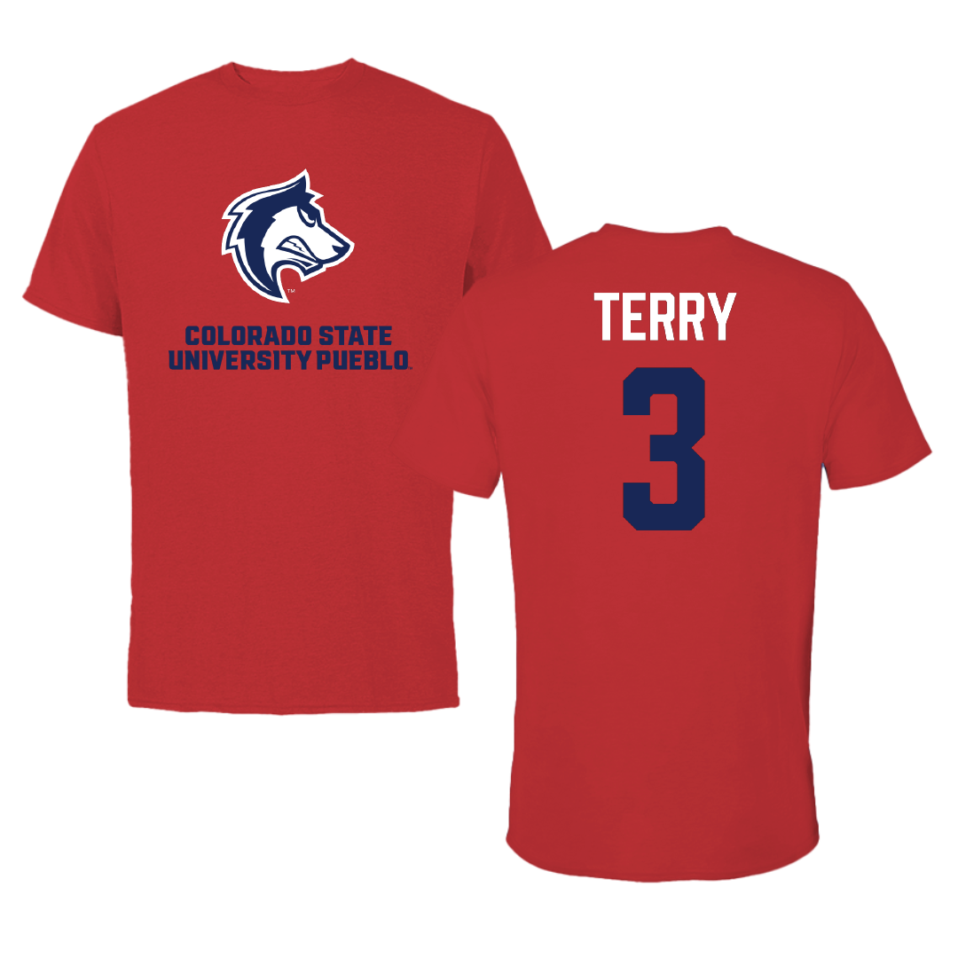 Colorado State University-Pueblo Basketball (M) Red Tee - #3 Mac Terry