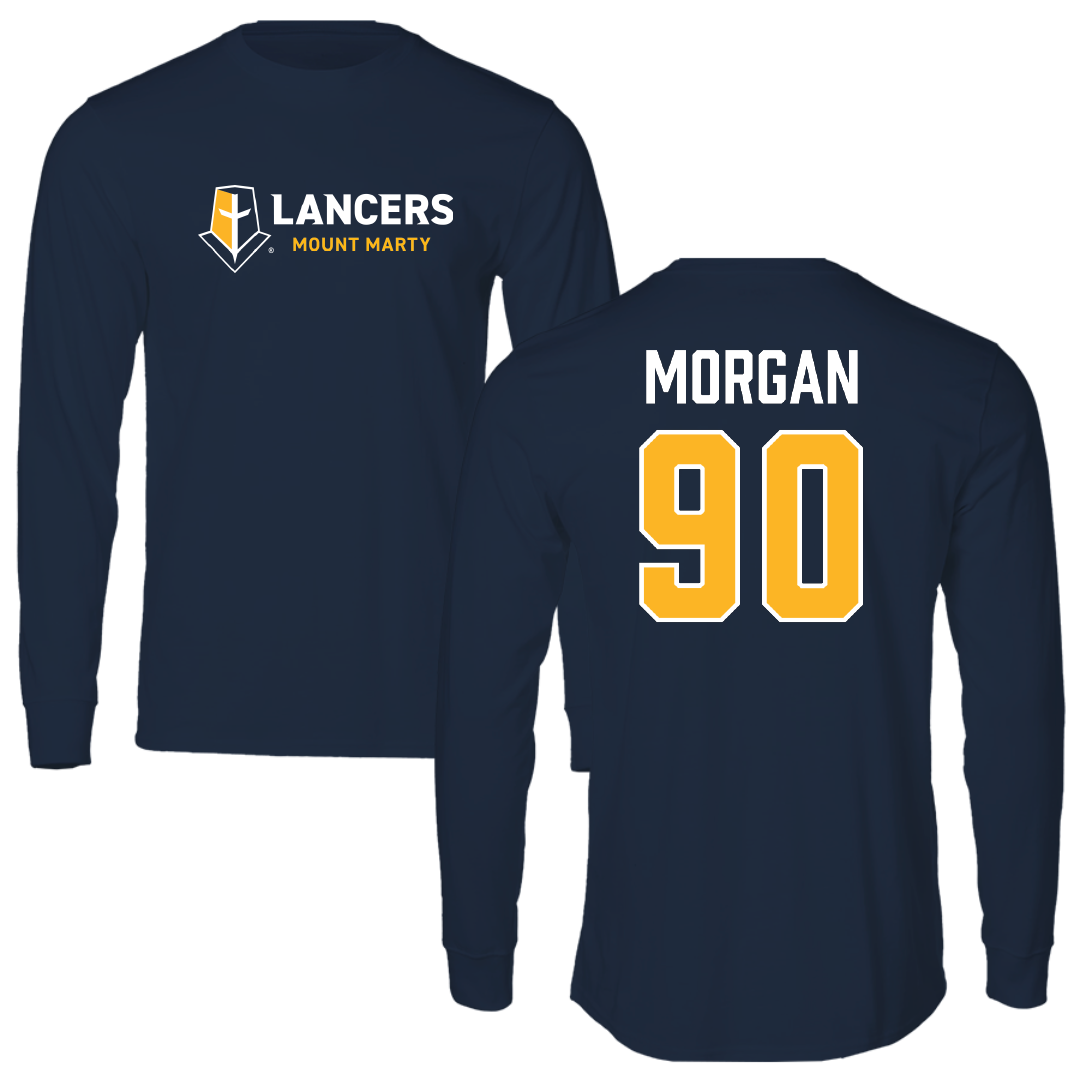 Mount Marty University Football Navy Performance Long Sleeve - #90 DeAonte Morgan