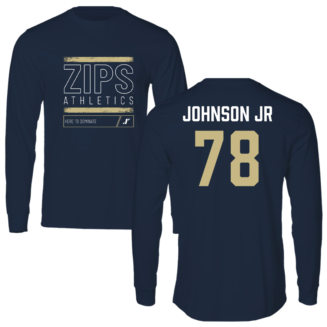 University of Akron Football Navy Dominate Performance Long Sleeve - #78 DJ Johnson Jr