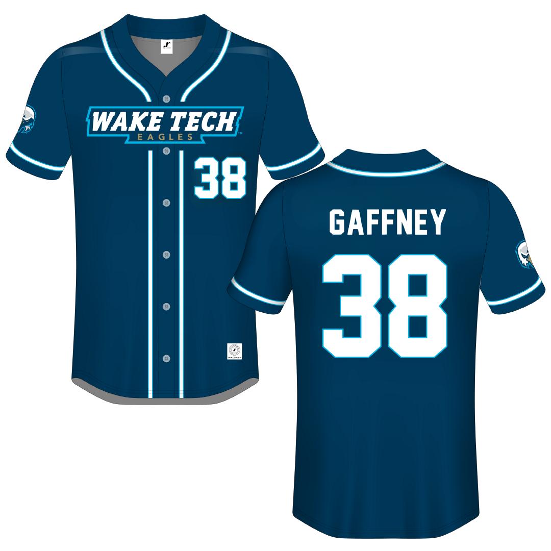 Wake Tech Community College Blue Button-Down Jersey - #38 Blake Gaffney