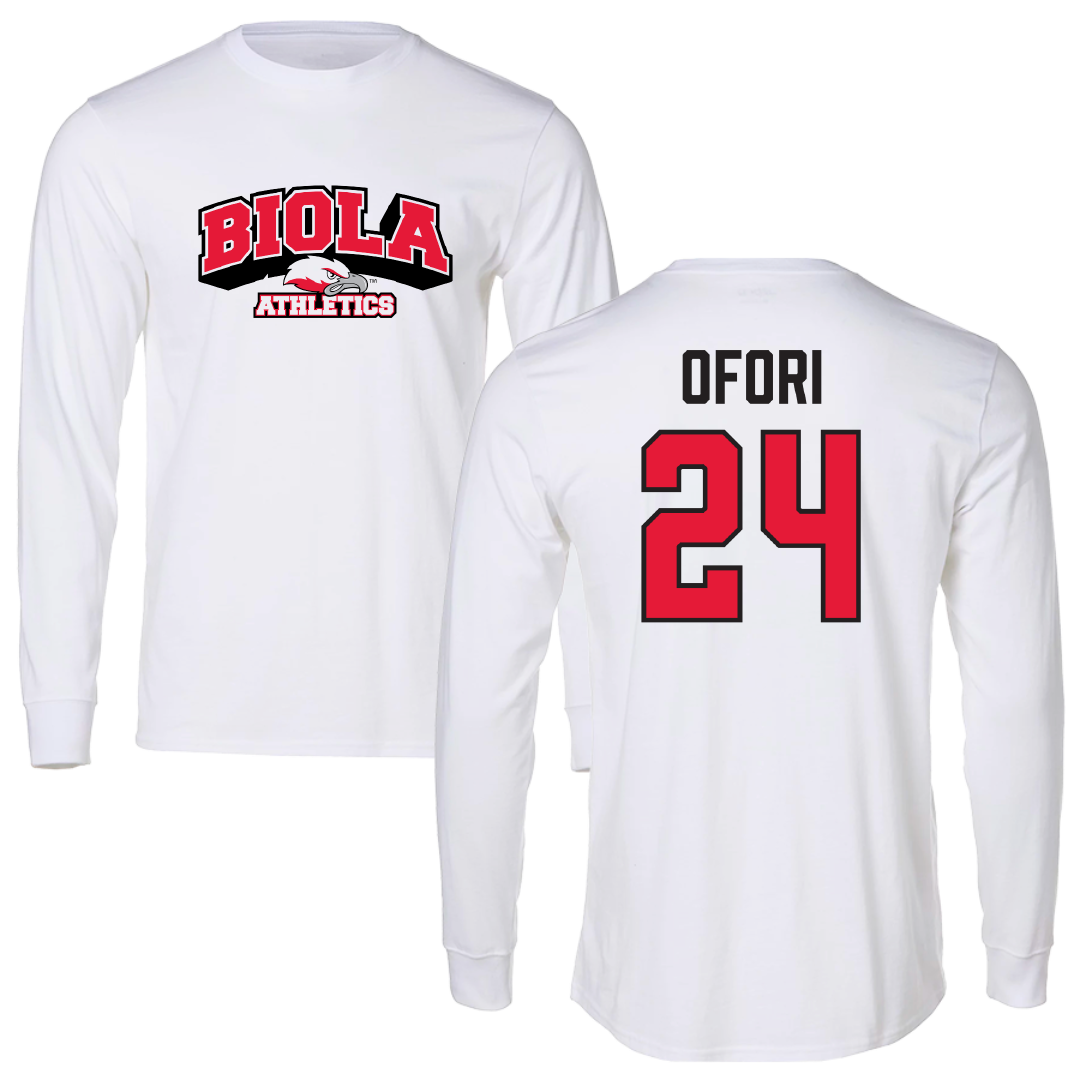 Biola University Basketball (M) White Performance Long Sleeve - #24 Joe Ofori