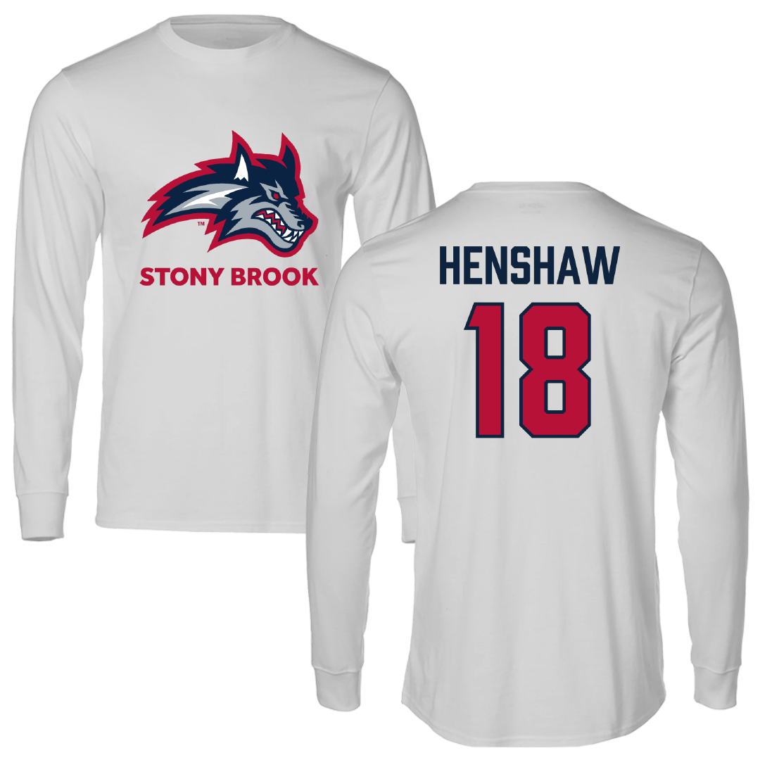 Stony Brook University Baseball Light Gray Long Sleeve - #18 Dylan Henshaw