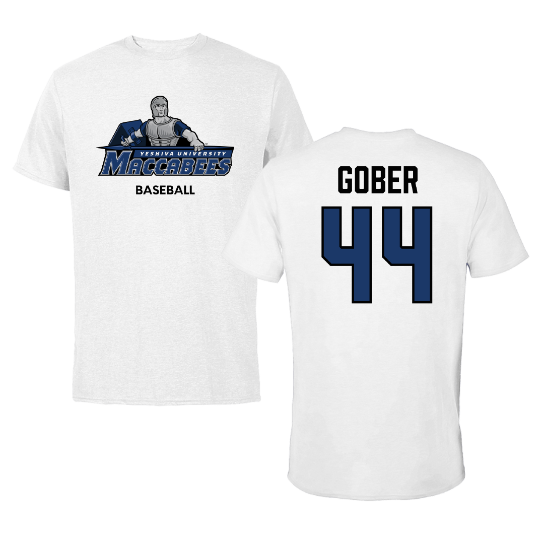 Yeshiva University Baseball White Performance Tee - #44 Izzy Gober