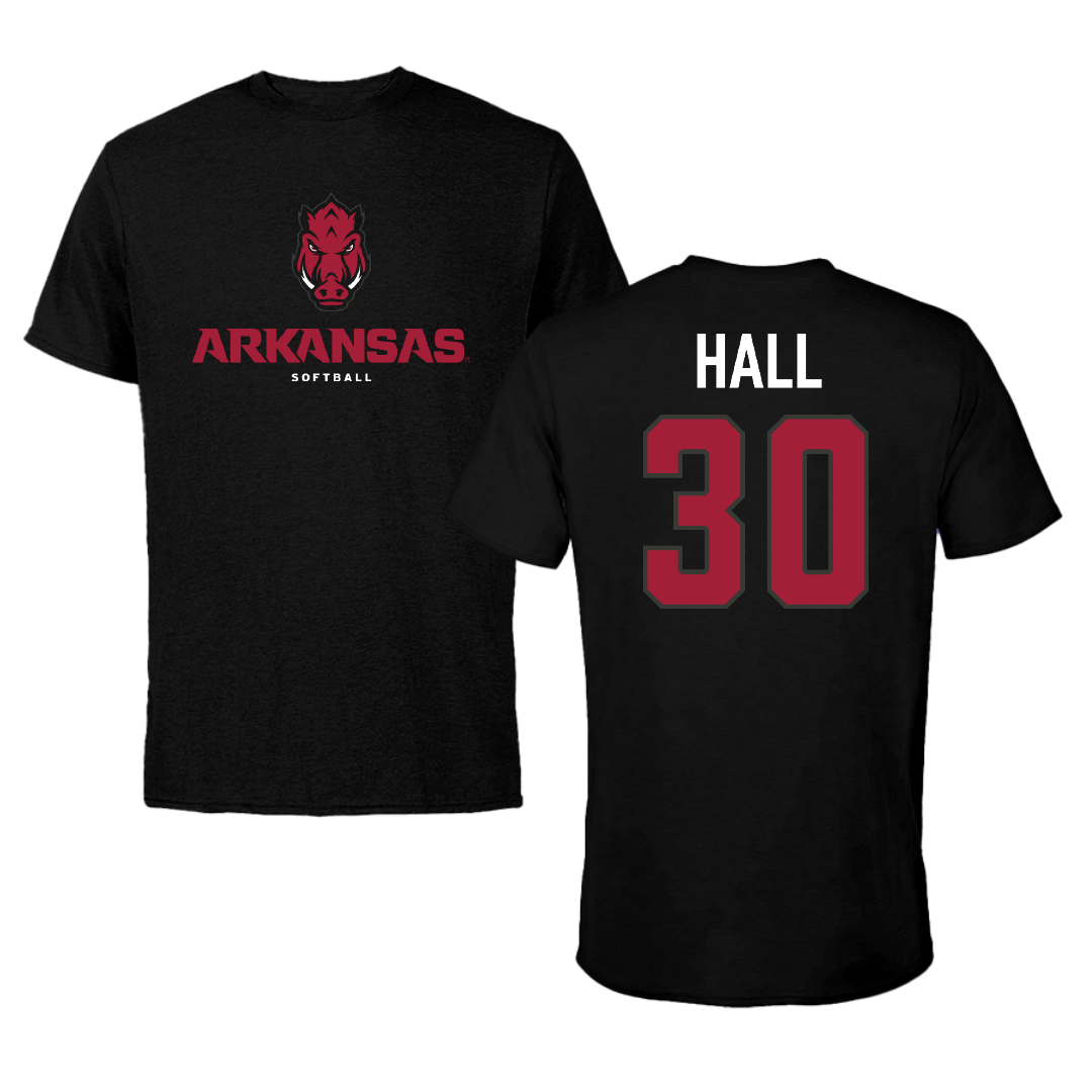 University of Arkansas Softball Black Tee - #30 Khamari Hall