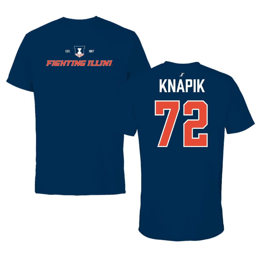 University of Illinois Football Navy General Tee - #72 Ayden Knapik