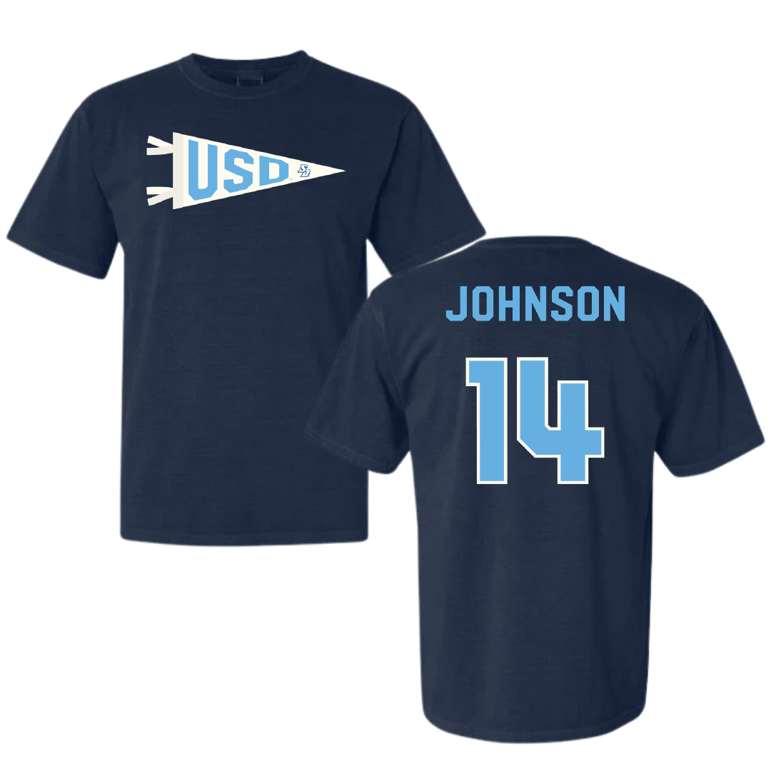 University of San Diego Softball Navy Pennant Comfort Colors Tee - #14 Taylor Johnson