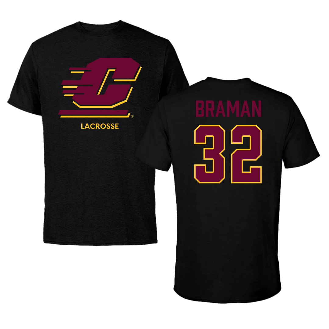 Central Michigan University Lacrosse (W) Black Performance Tee - #32 Teagan Braman