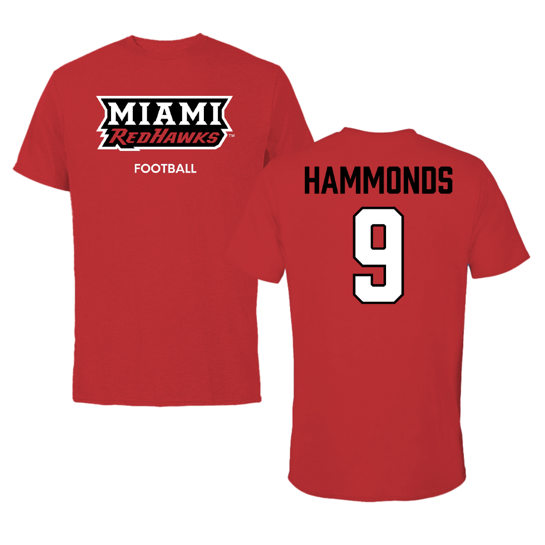 Miami University (Ohio) Football Red Tee - #9 Javon Hammonds