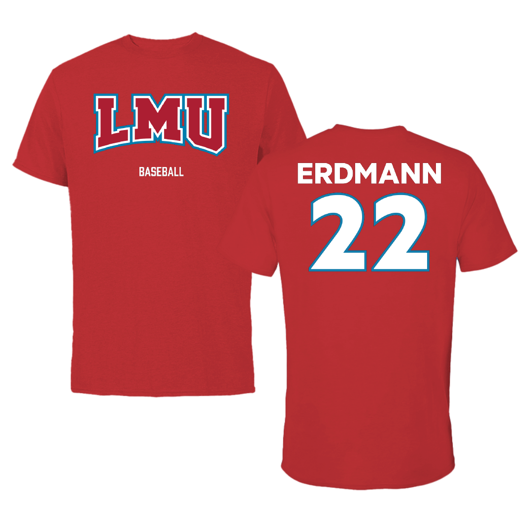 Loyola Marymount University Baseball Red Performance Tee - #22 Eric Erdmann