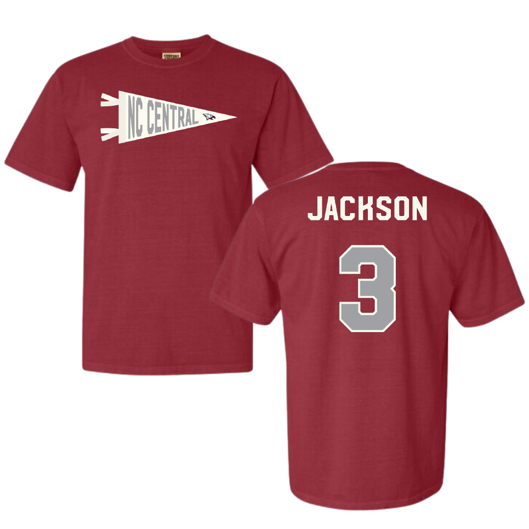 North Carolina Central University Softball Crimson Pennant Comfort Colors Tee - #3 Samaria Jackson