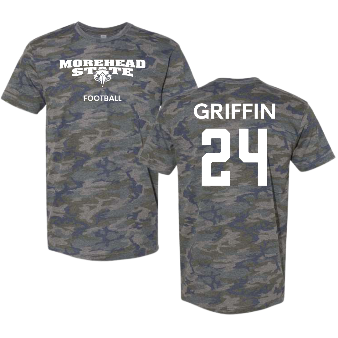 Morehead State University Football Vintage Camo Tee - #24 Quinton Griffin