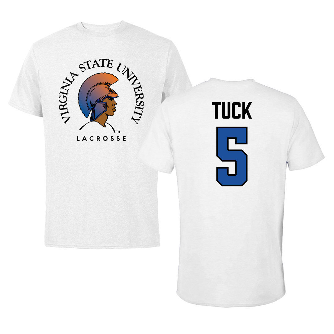 Virginia State University Lacrosse (W) White Performance Tee - #5 Carea Tuck