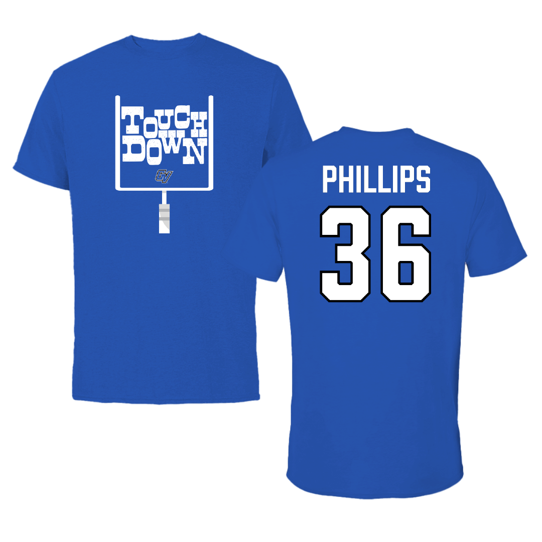 Grand Valley State University Football Blue Touchdown Tee - #36 Deshawne Phillips