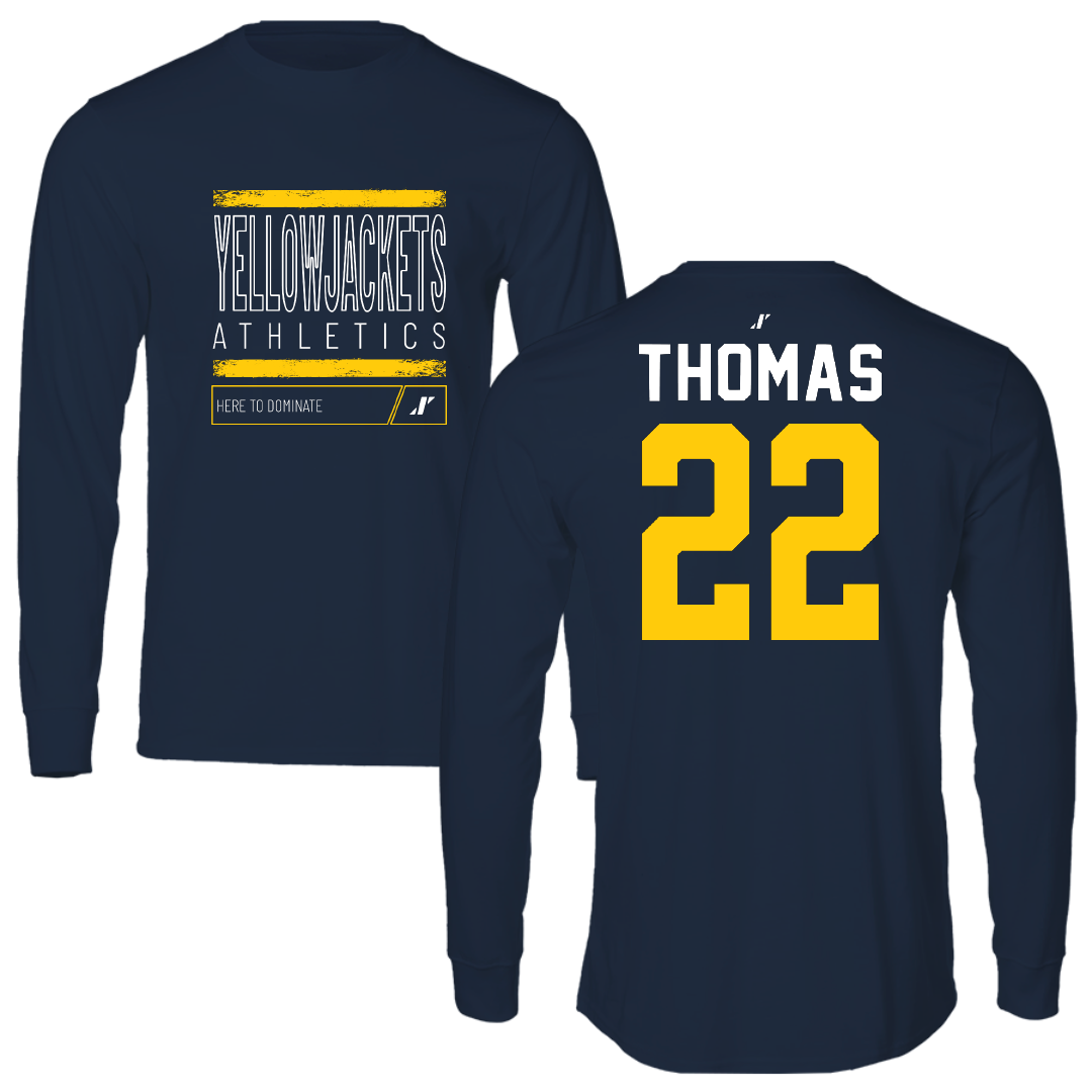 Graceland University Football Navy Dominate Performance Long Sleeve - #22 Trayvon Thomas