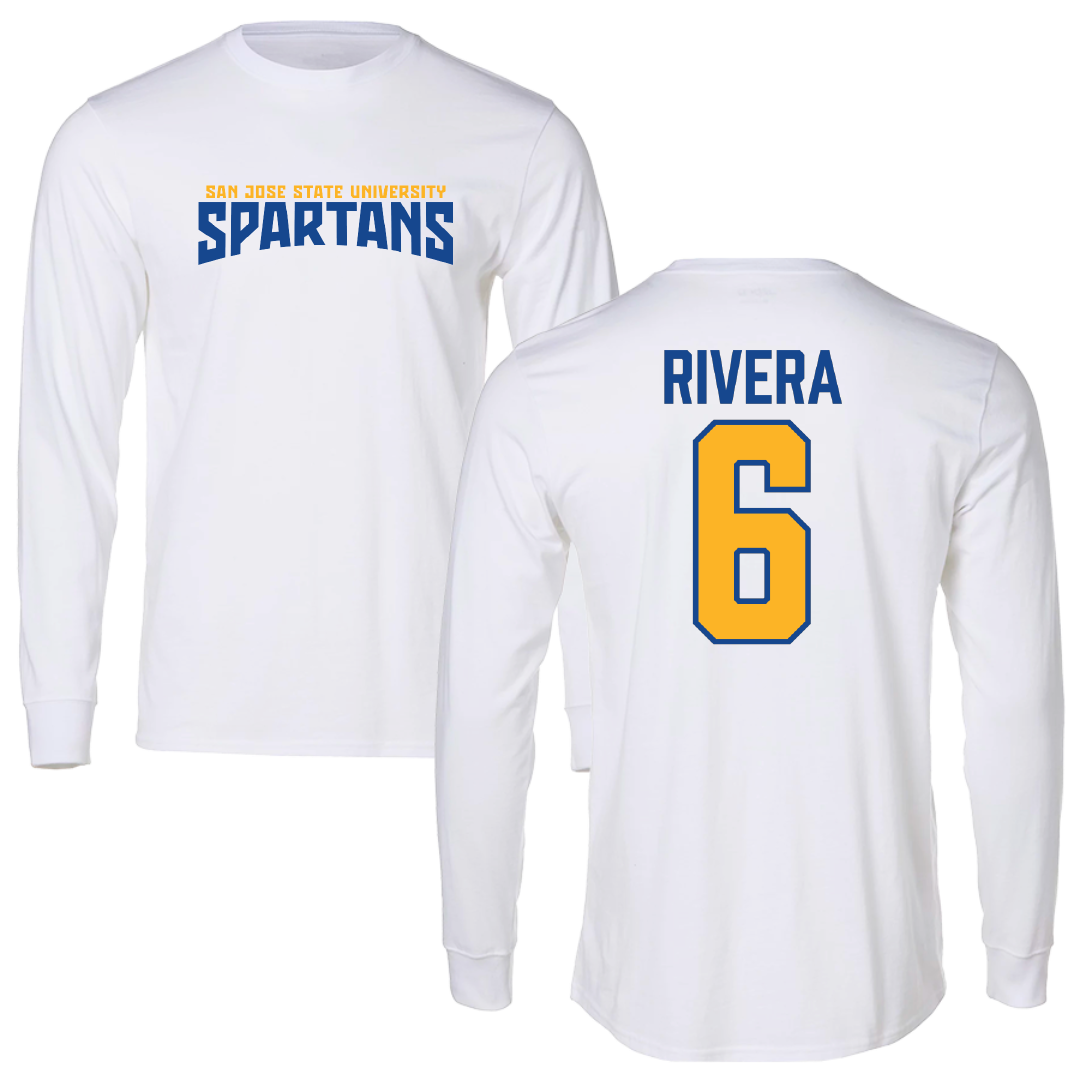 San Jose State University Soccer White Classic Performance Long Sleeve - #6 Gilberto Rivera