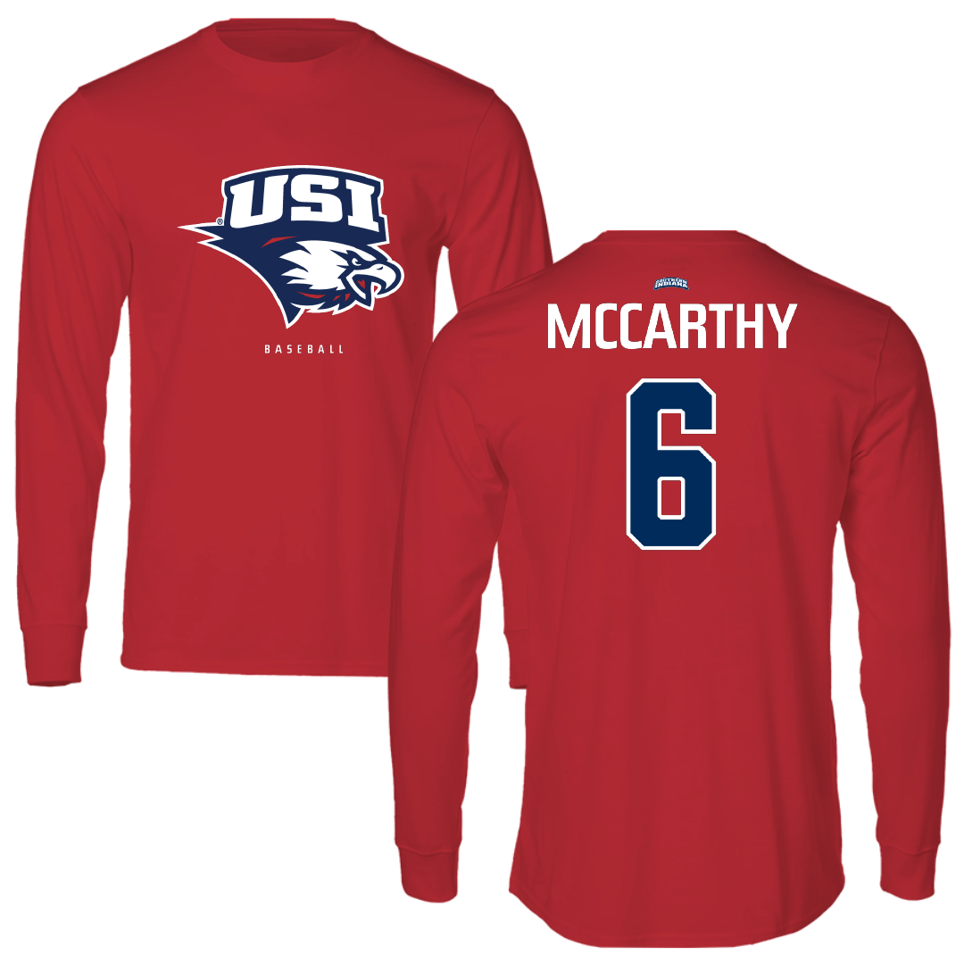 University of Southern Indiana Baseball Red Performance Long Sleeve - #6 Evan Mccarthy