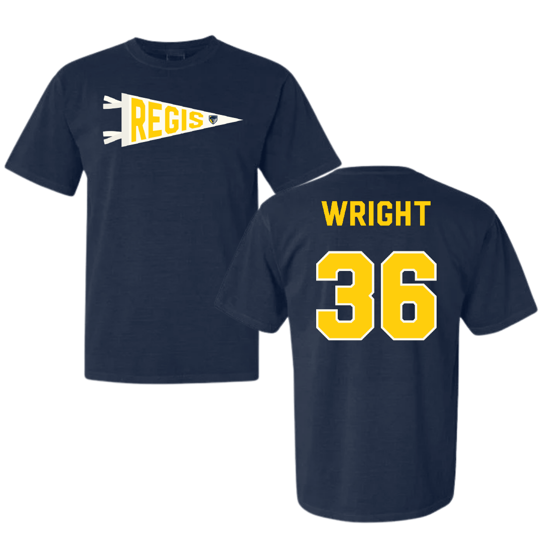 Regis University (Colorado) Baseball Navy Pennant Comfort Colors Tee - #36 Jacob Wright