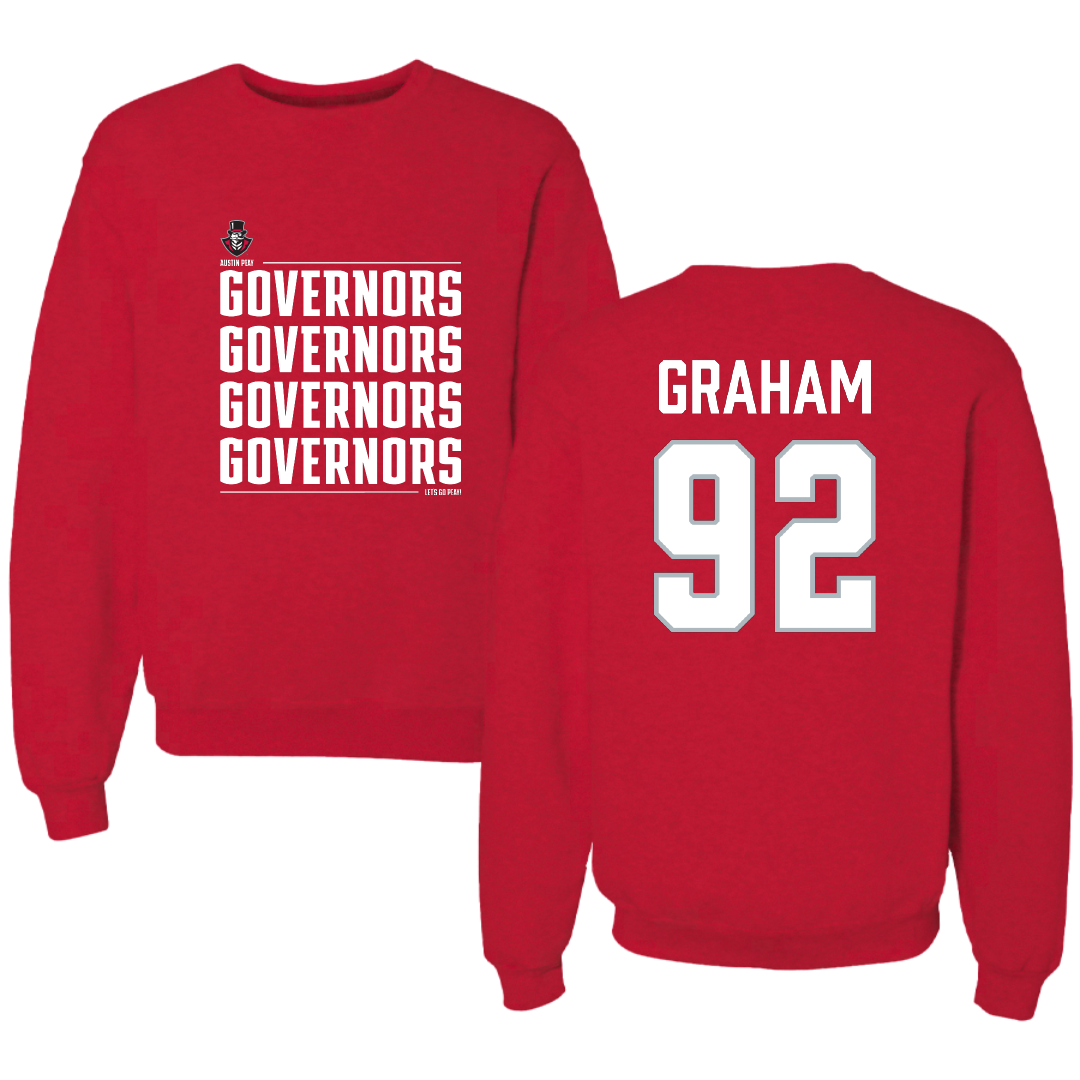 Austin Peay State University Football Red General Crewneck - #92 Caleb Graham