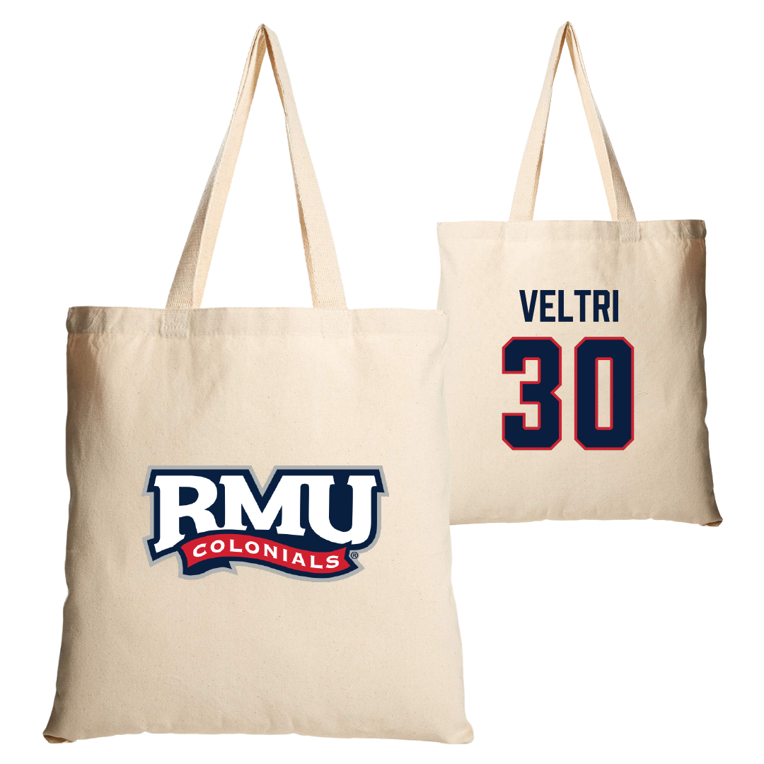 Robert Morris University Ice Hockey Tan Canvas Tote Bag - #30 Chad Veltri