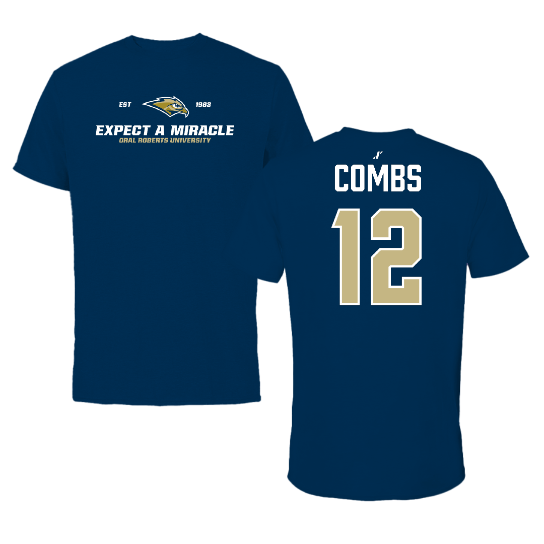 Oral Roberts University Baseball Navy General Performance Tee - #12 Cooper Combs