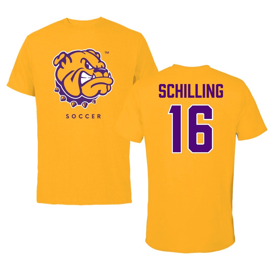 Western Illinois University Soccer Gold Tee - #16 Abigail Schilling