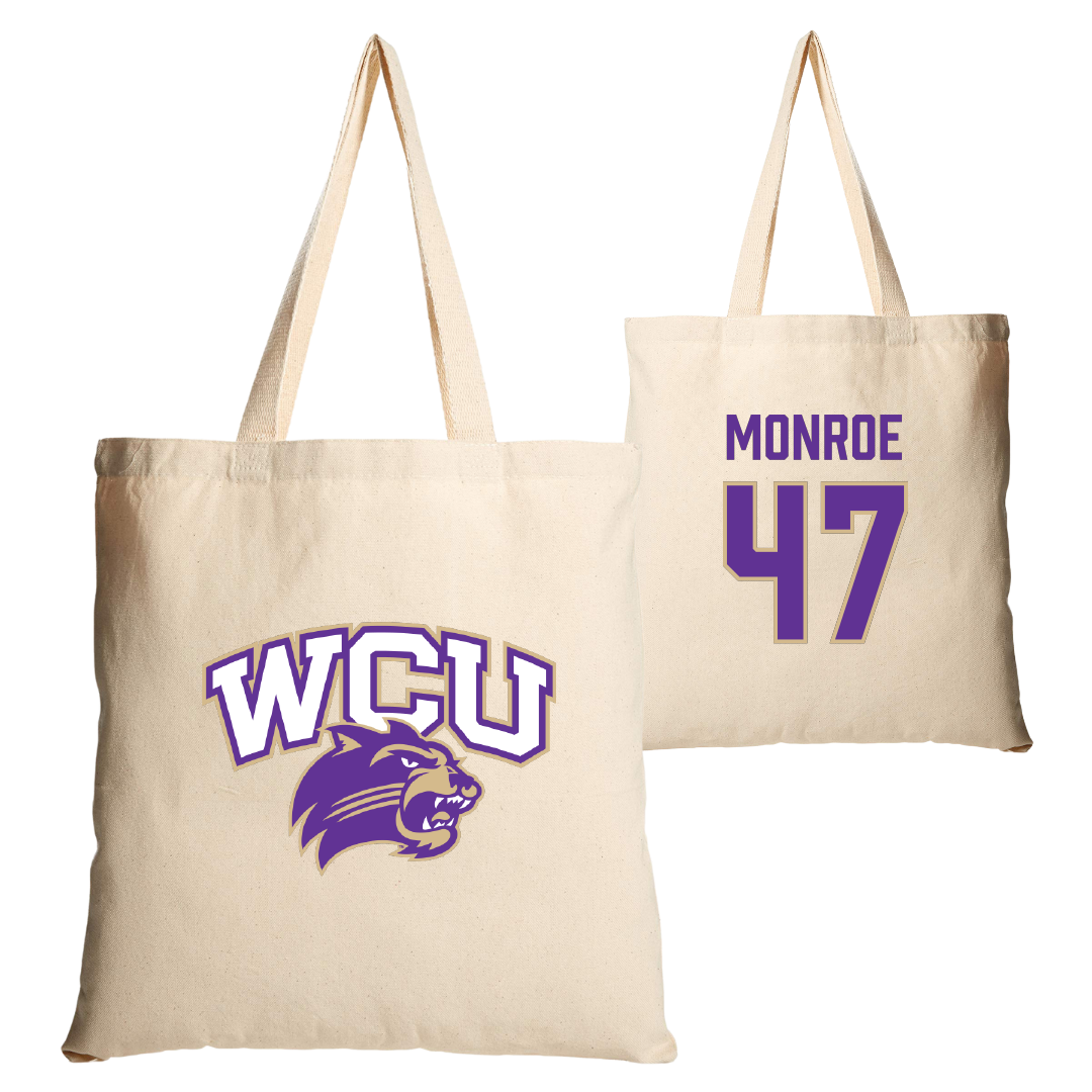 Western Carolina University Football Tan Canvas Tote Bag - #47 Blue Monroe