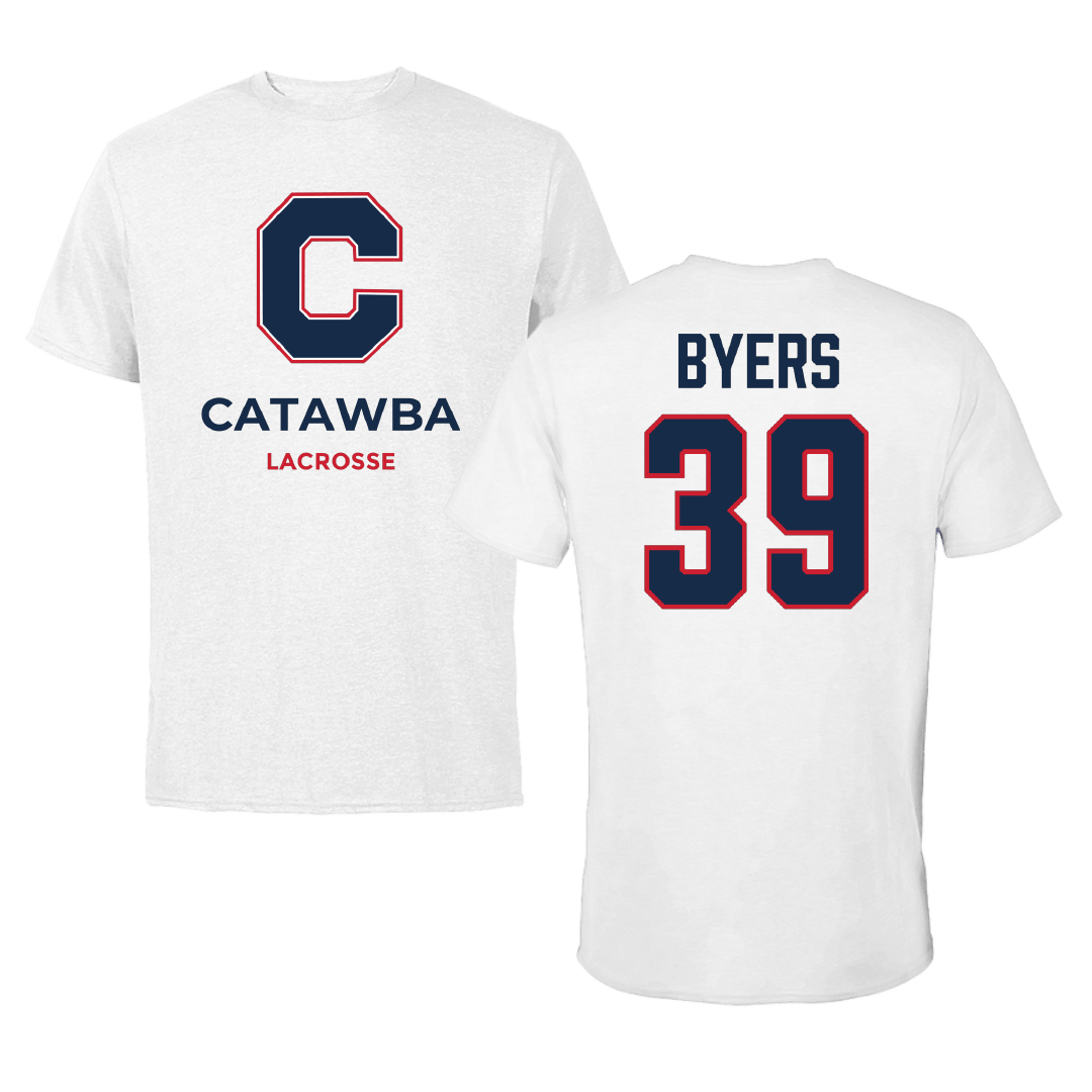 Catawba College Lacrosse (M) White Performance Tee - #39 Jackson Byers