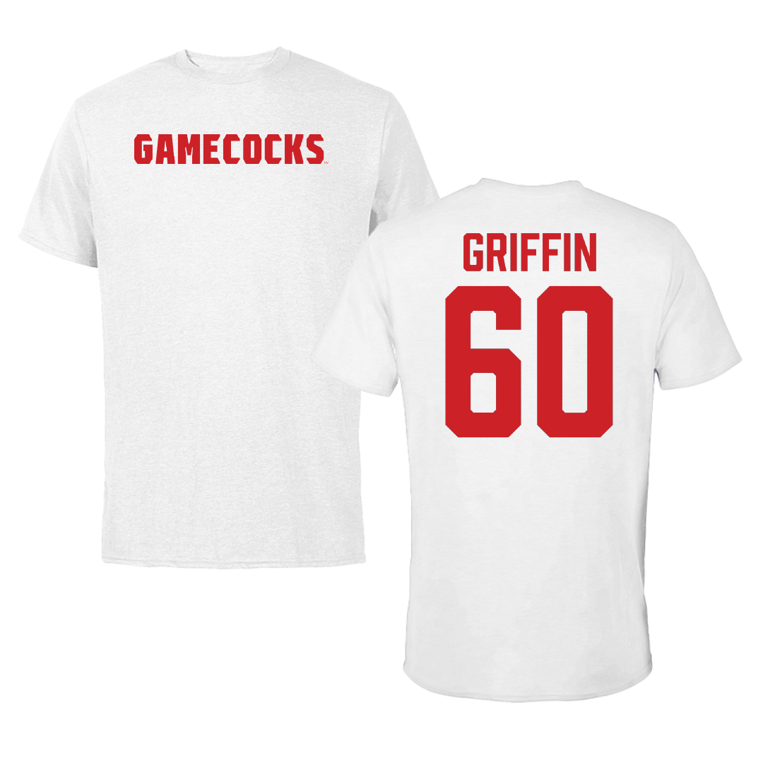 Jacksonville State University Football White Performance Tee - #60 Cameron Griffin