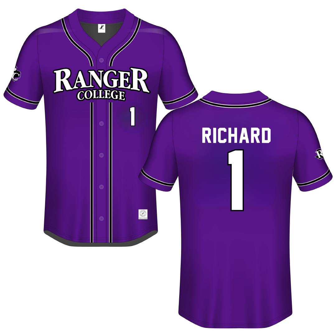 Ranger College Purple Button-Down Jersey - #1 Reid Richard