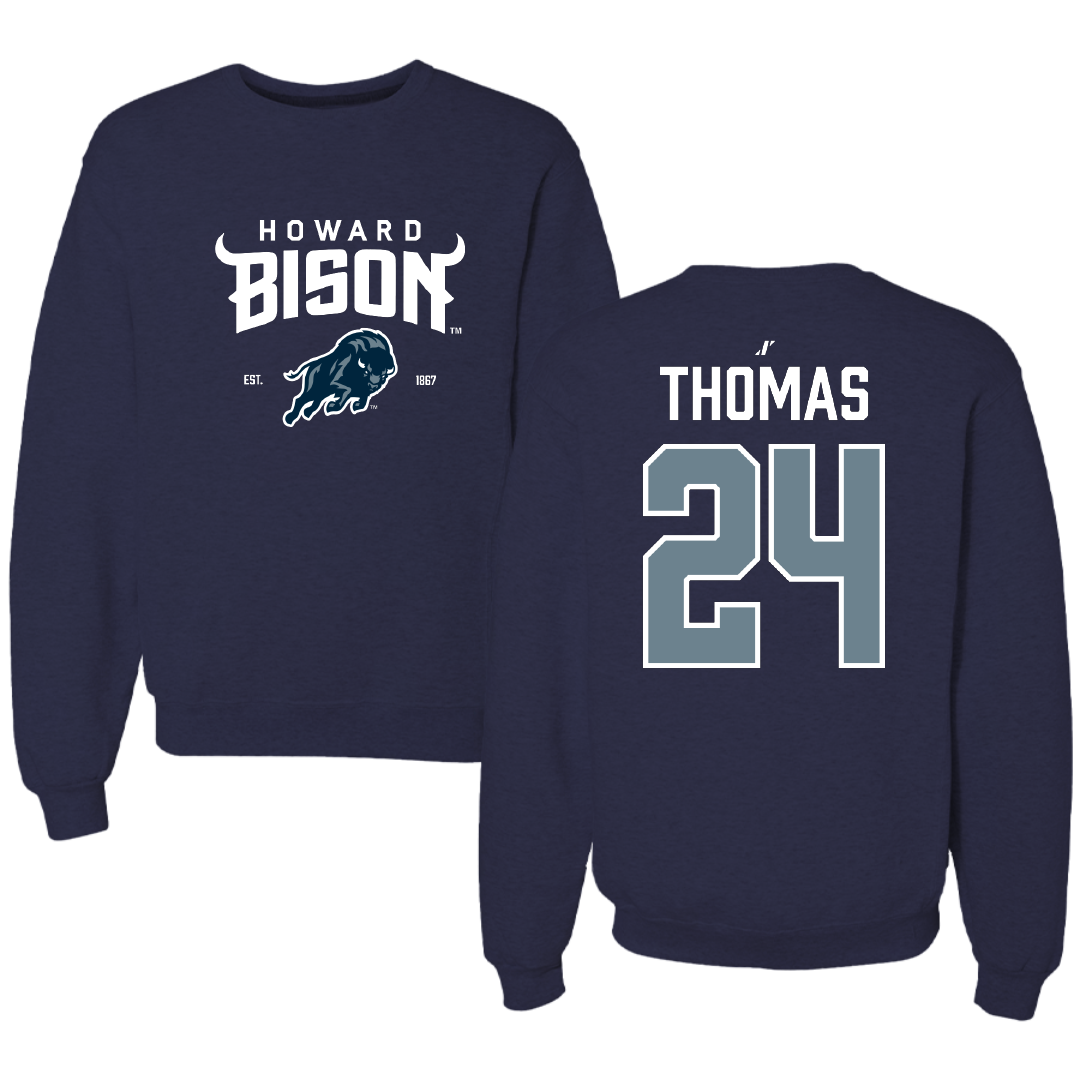Howard University Basketball Navy General Crewneck - #24 Zennia Thomas